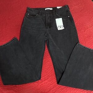 ZARA Black Wide-Leg High-Rise Jeans size 6 New